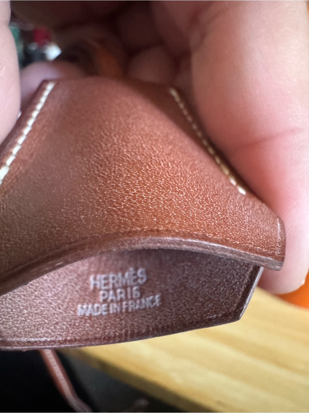 Hermès Tan Leather Clochette with Contrast Stitching